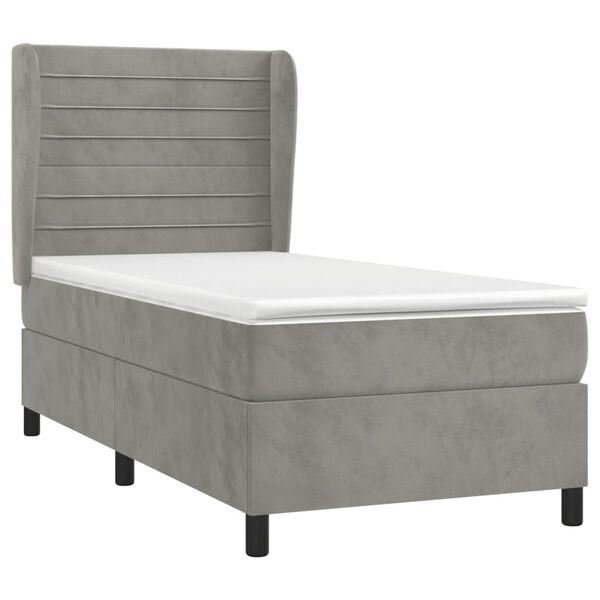 vidaXL Κρεβάτι Boxspring με Στρώμα Ανοιχτό Γκρι 90x200 εκ. Βελούδινο