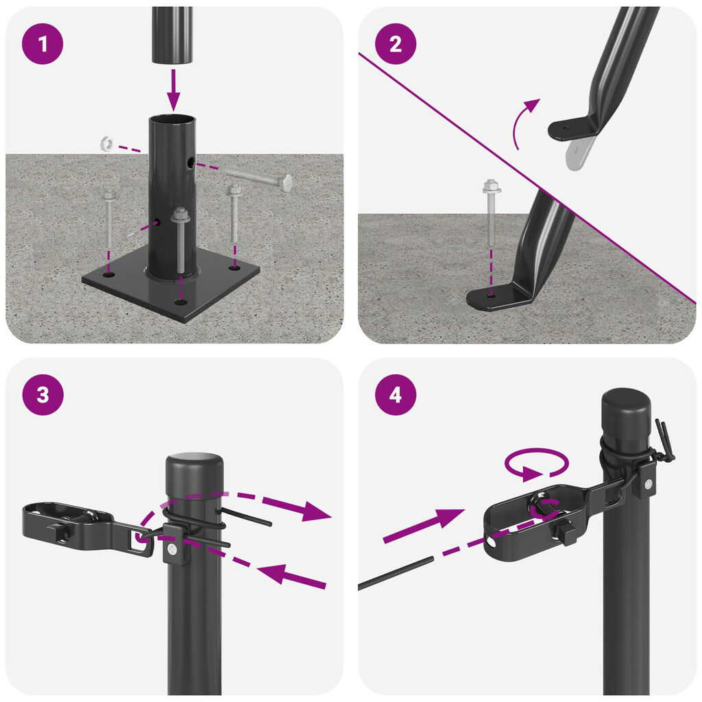 vidaXL Πόμολα Φράχτη με Βάσεις 7 τεμ Ø32mm 68,5cm Γαλβανισμένο Χάλυβα
