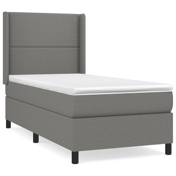 vidaXL Κρεβάτι Boxspring με Στρώμα Σκούρο Γκρι 100x200 εκ. Υφασμάτινο