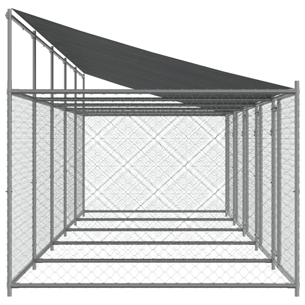 vidaXL Κλουβί Σκύλου με Οροφή και Πόρτες Γκρι 10x2x2 μ. Γαλβ. Χάλυβας