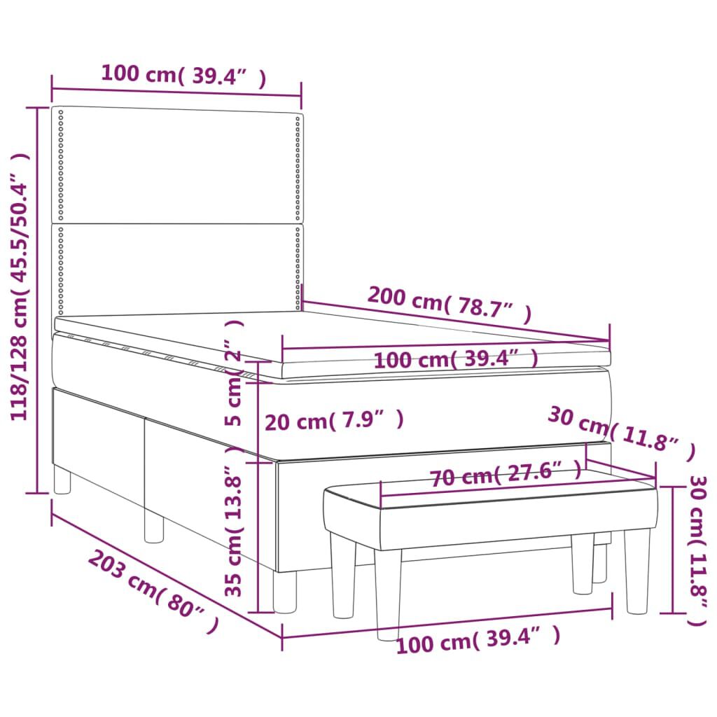 vidaXL Κρεβάτι Boxspring με Στρώμα Μαύρο 100 x 200 εκ. Υφασμάτινο