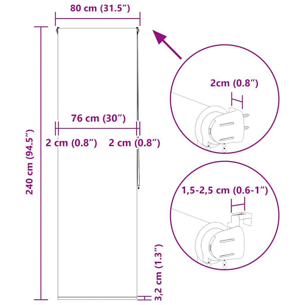 vidaXL Κουρτίνα Μπάνιου Ρολό 80x240 εκ. Πλάτος υφάσματος 76 εκ.