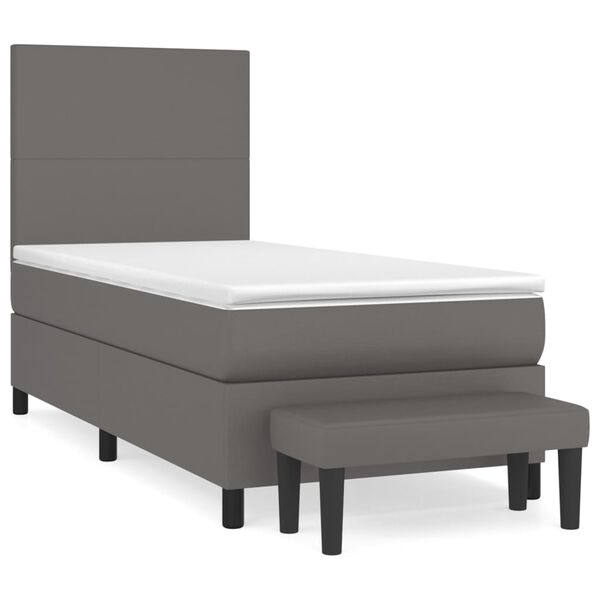 vidaXL Κρεβάτι Boxspring με Στρώμα Γκρι 90x200 εκ. από Συνθετικό Δέρμα
