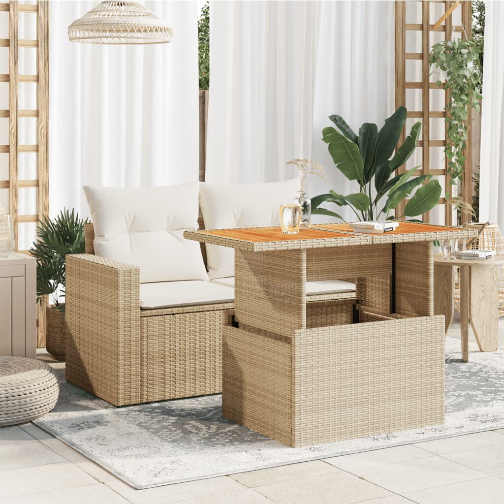 vidaXL Τραπέζι Κήπου Μπεζ 100x55x73 εκ. Συνθετικό Ρατάν / Ξύλο Ακακίας