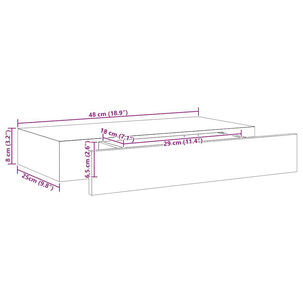 vidaXL Ράφι Τοίχου με Συρτάρι Μαύρο 48 x 25 x 8 εκ. από MDF