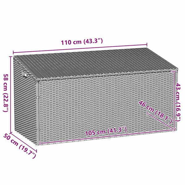 vidaXL κουτί αποθήκευσης κήπου ανοιχτό γκρι 110x50x58 cm Poly Rattan