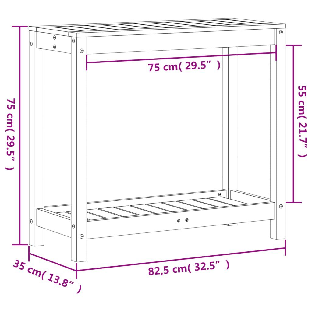 vidaXL Τραπέζι Κηπουρικής με Ράφι 82,5 x 35 x 75 εκ. Μασίφ Ξύλο Πεύκου