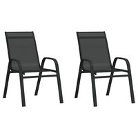 vidaXL Καρέκλες Κήπου Στοιβαζόμενες 2 Τεμ. Μαύρες από Ύφασμα Textilene