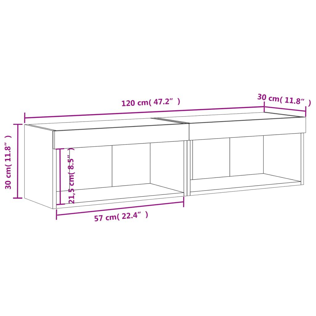 vidaXL Έπιπλα Τηλεόρασης με LED 2 τεμ. Λευκά 60 x 30 x 30 εκ.
