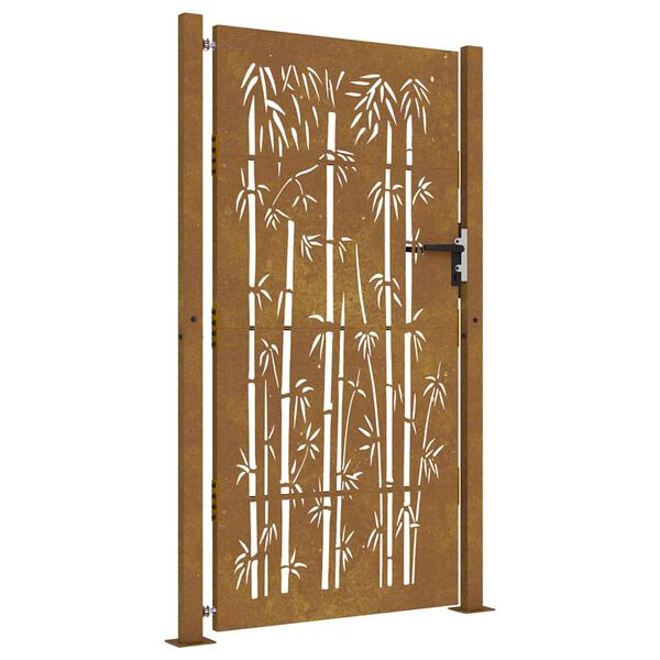 vidaXL Πόρτα Κήπου από Μπαμπού με Σχέδιο από Ατσάλι Corten 105 x 205 εκ.