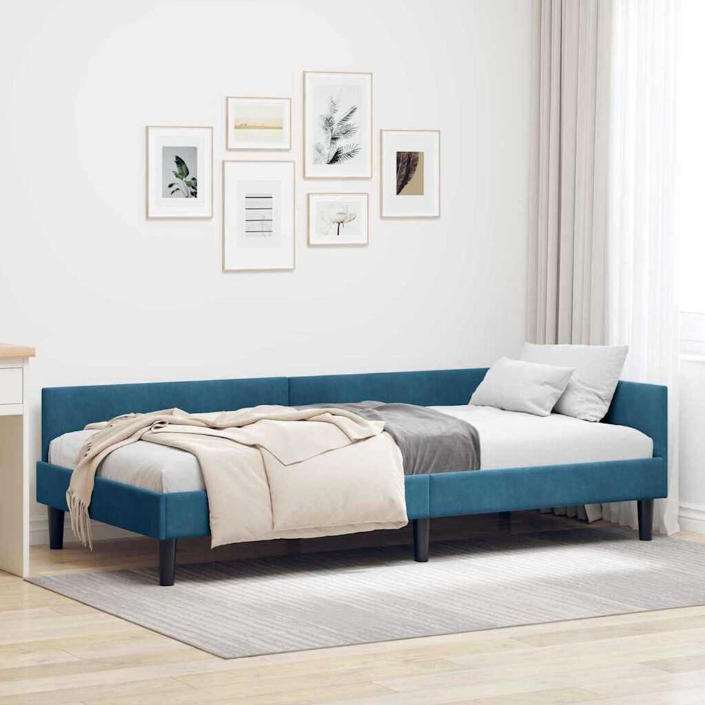 vidaXL Πλαϊνό Κρεβάτι Μπλε 90 x 200 cm Βελούδο και Στιβαρή ξυλεία