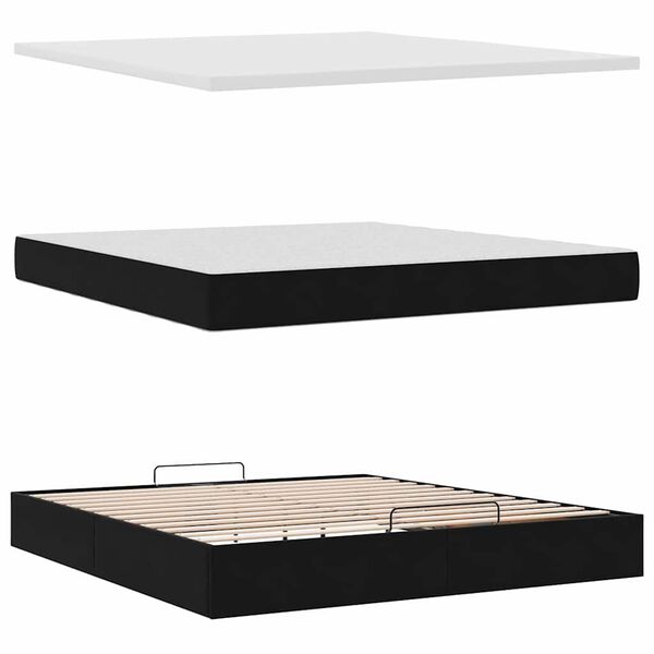 vidaXL Οθωμανικό κρεβάτι με στρώμα Μαύρο 180x200cm Velvet