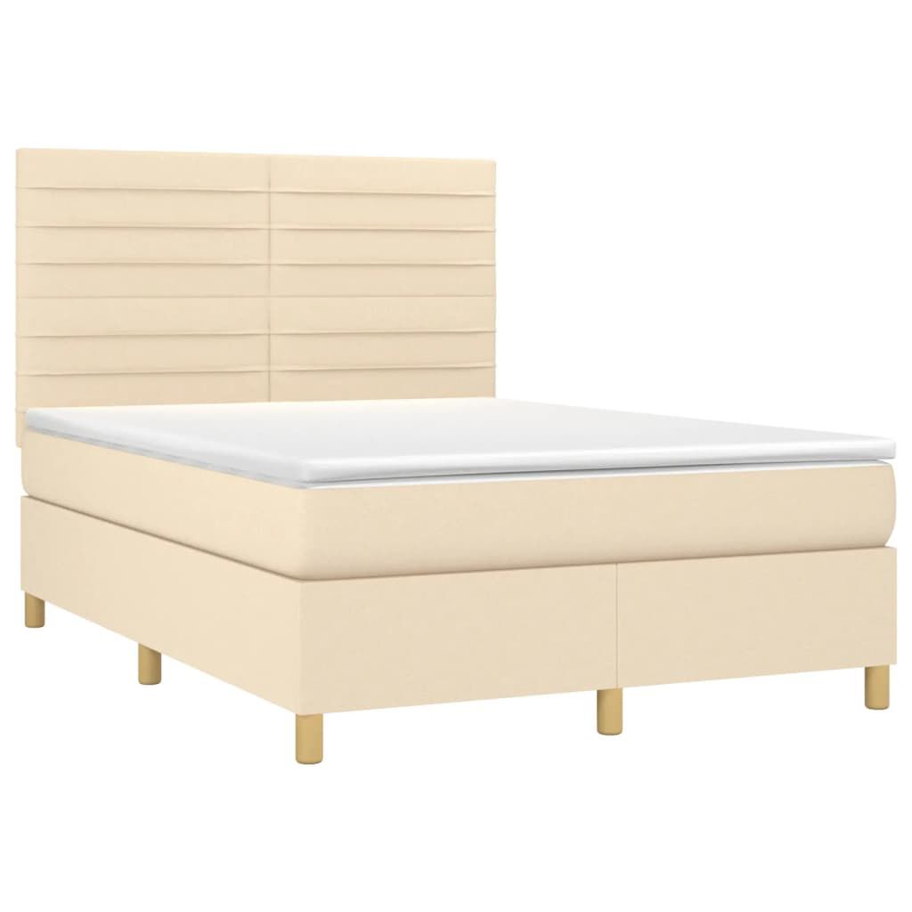 vidaXL Κρεβάτι Boxspring με Στρώμα Κρεμ 140x200 εκ. Υφασμάτινο