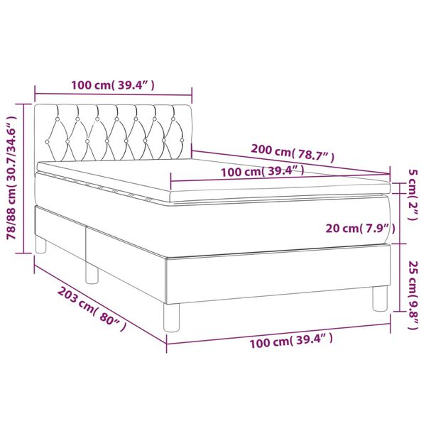 vidaXL Κρεβάτι Boxspring με Στρώμα Σκούρο Γκρι 100x200 εκ. Υφασμάτινο