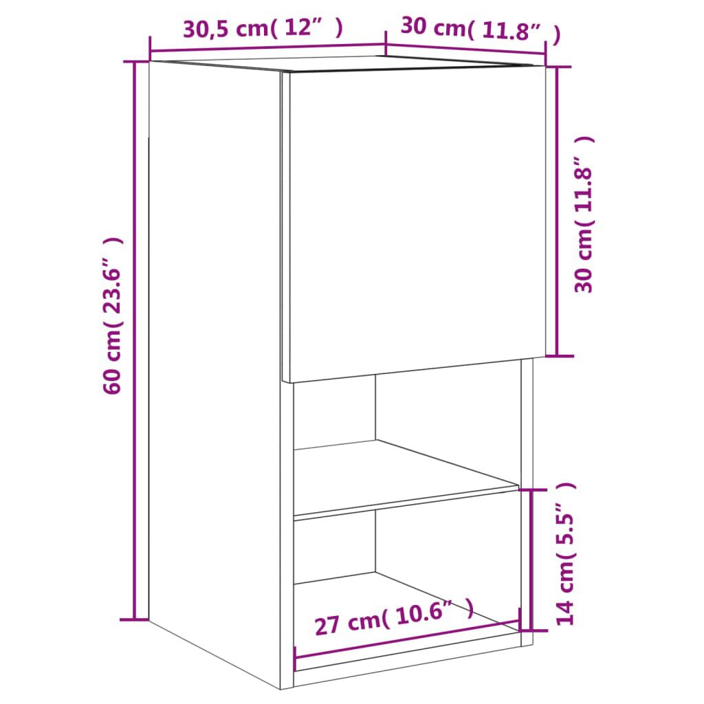 vidaXL Έπιπλο Τηλεόρασης με LED Καπνιστή Δρυς 30,5x30x60 εκ.