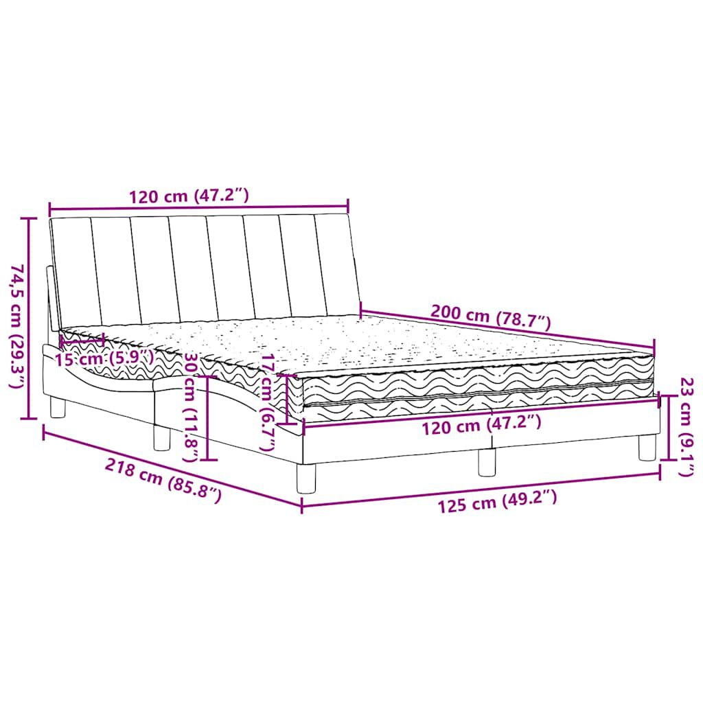 vidaXL Κρεβάτι με Στρώμα Ανοιχτό Γκρι 120x200 εκ. Υφασμάτινο