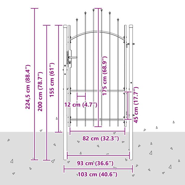 vidaXL Πύλη Κήπου με κλειδαριά Γκρι 170 x 100 εκ. 100 x 175 cm Ατσάλι