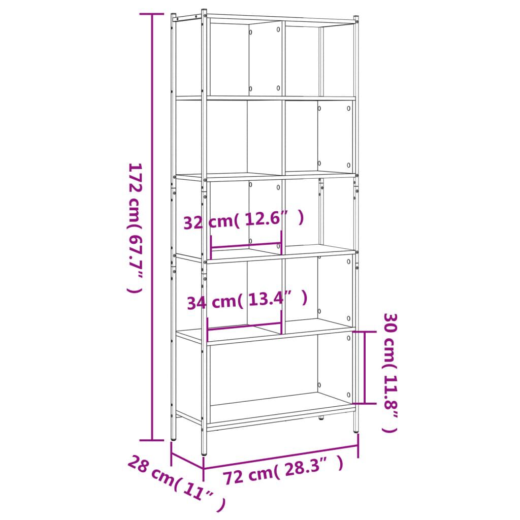 vidaXL Βιβλιοθήκη Μαύρη 72 x 28 x 172 εκ. από Επεξεργασμένο Ξύλο