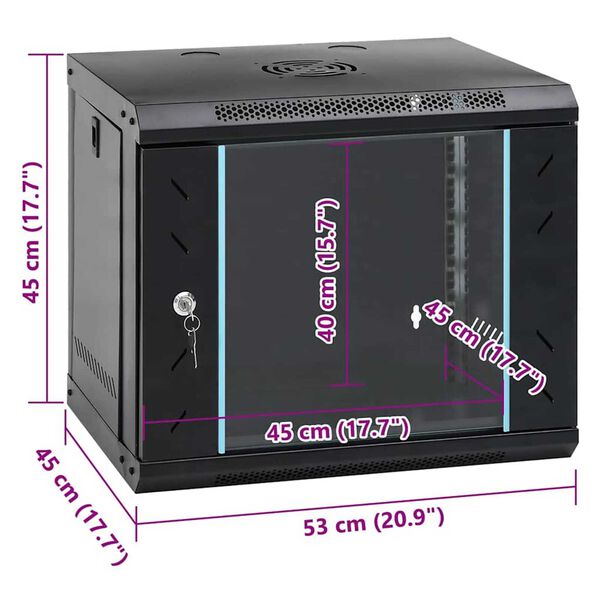 vidaXL Ντουλάπα δικτύου με αποθήκευση Μαύρο 53 x 45 x 45 εκ Ατσάλι