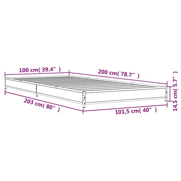 vidaXL Πλαίσιο Κρεβατιού Καπνιστή Δρυς 100x200εκ. Επεξ. Ξύλο & Μέταλλο