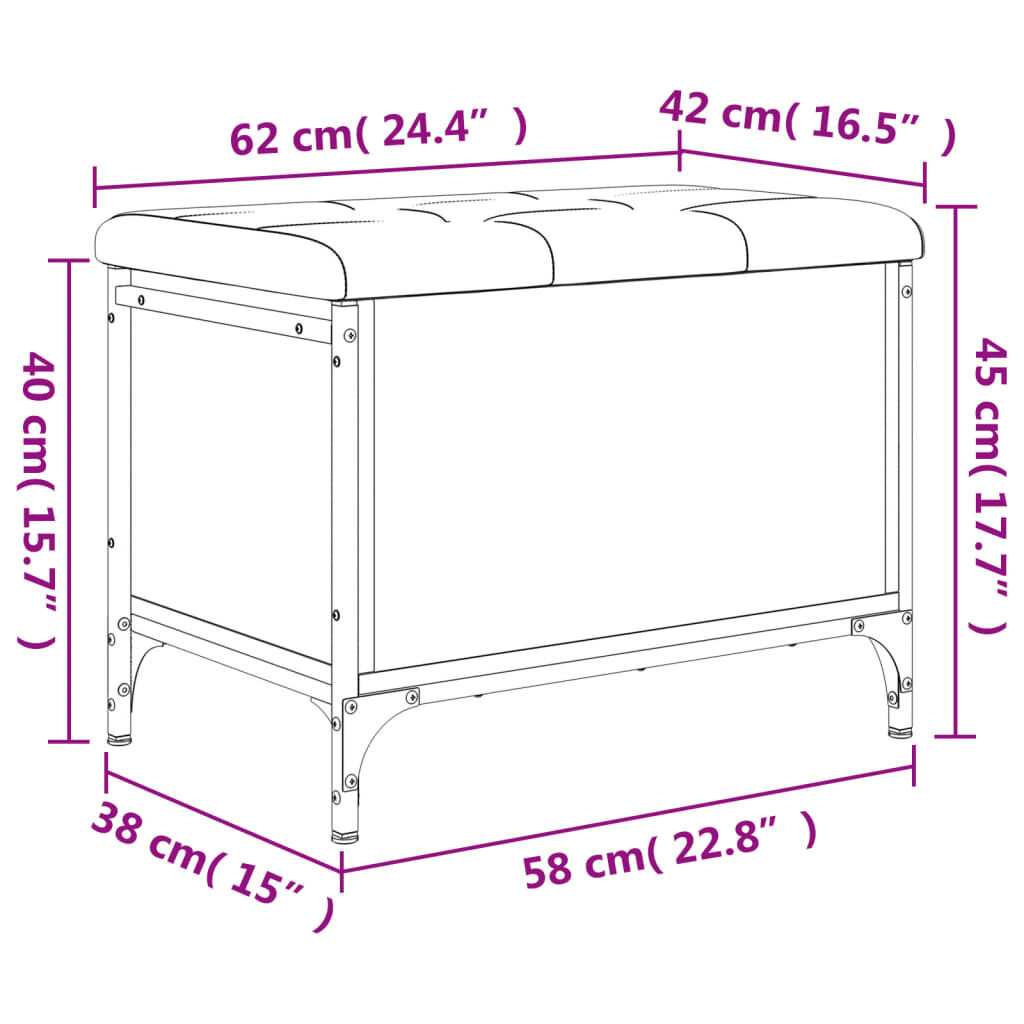 vidaXL Παγκάκι Αποθήκευσης Καφέ Δρυς 62x42x45 εκ. από Επεξ. Ξύλο
