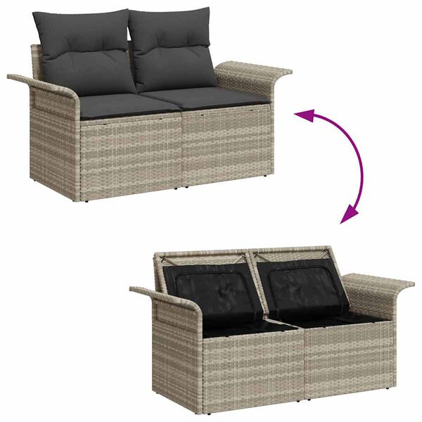 vidaXL Σετ Καναπέ Κήπου με μαξιλάρι 8 pcs Ανοιχτό γκρι Πολυ ράταν