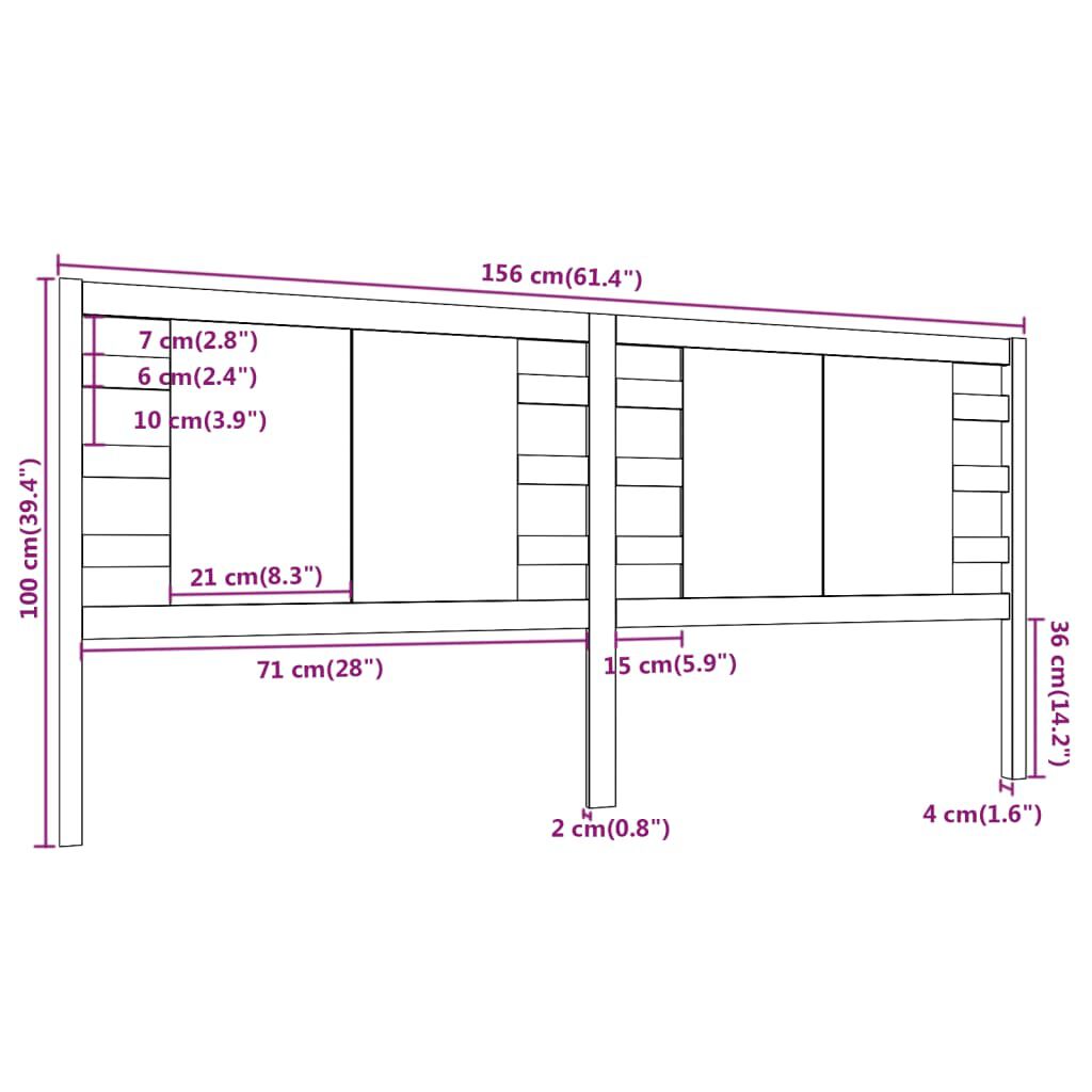 vidaXL Κεφαλάρι Κρεβατιού Λευκό 156 x 4 x 100 εκ. Μασίφ Ξύλο Πεύκου