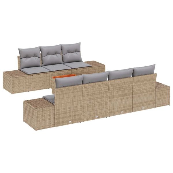 vidaXL Σετ Καναπέ Κήπου με μαξιλάρι 8 pcs Μπεζ Πολυ ράταν