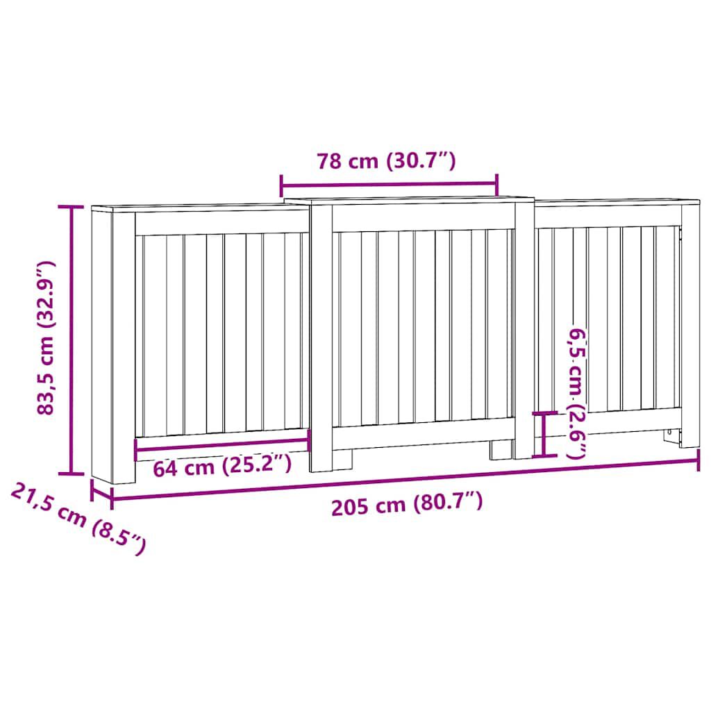 vidaXL Κάλυμμα Καλοριφέρ Μαύρο 205x21,5x83,5εκ. από Επεξεργασμένο Ξύλο