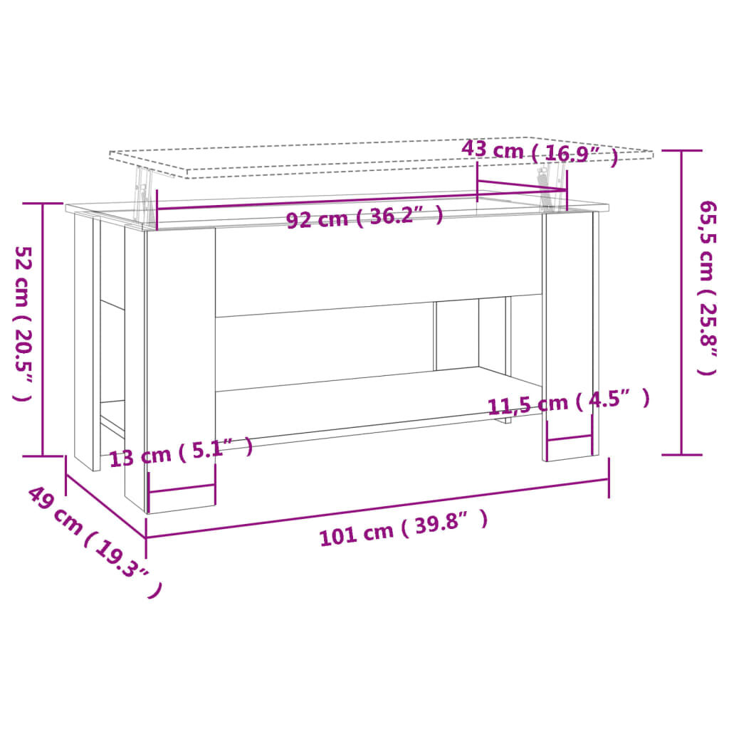 vidaXL Τραπεζάκι Σαλονιού Καπνιστή Δρυς 101x49x52 εκ. Επεξεργ. Ξύλο