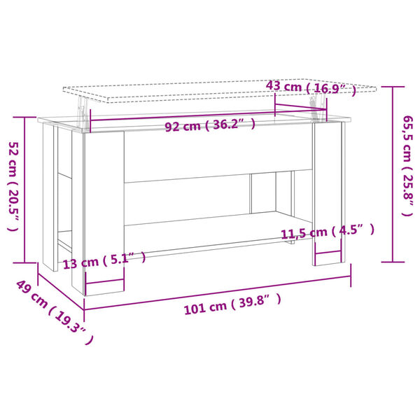 vidaXL Τραπεζάκι Σαλονιού Καπνιστή Δρυς 101x49x52 εκ. Επεξεργ. Ξύλο