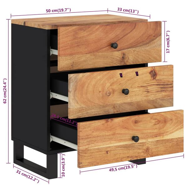 vidaXL Κομοδίνο 50 x 33 x 62 εκ. Μασίφ Ξύλο Ακακίας & Επεξ. Ξύλο
