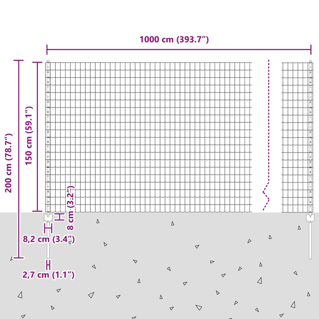 vidaXL Ευρωπαϊκή ΦENCE με 10 Στυλίες Γκρι 1,5x10 μ. Ατσάλι