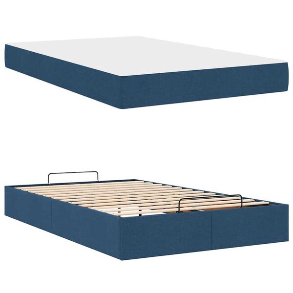 vidaXL Σκελετός Κρεβατιού με στρώμα Μπλε 120 x 200 cm ύφασμα