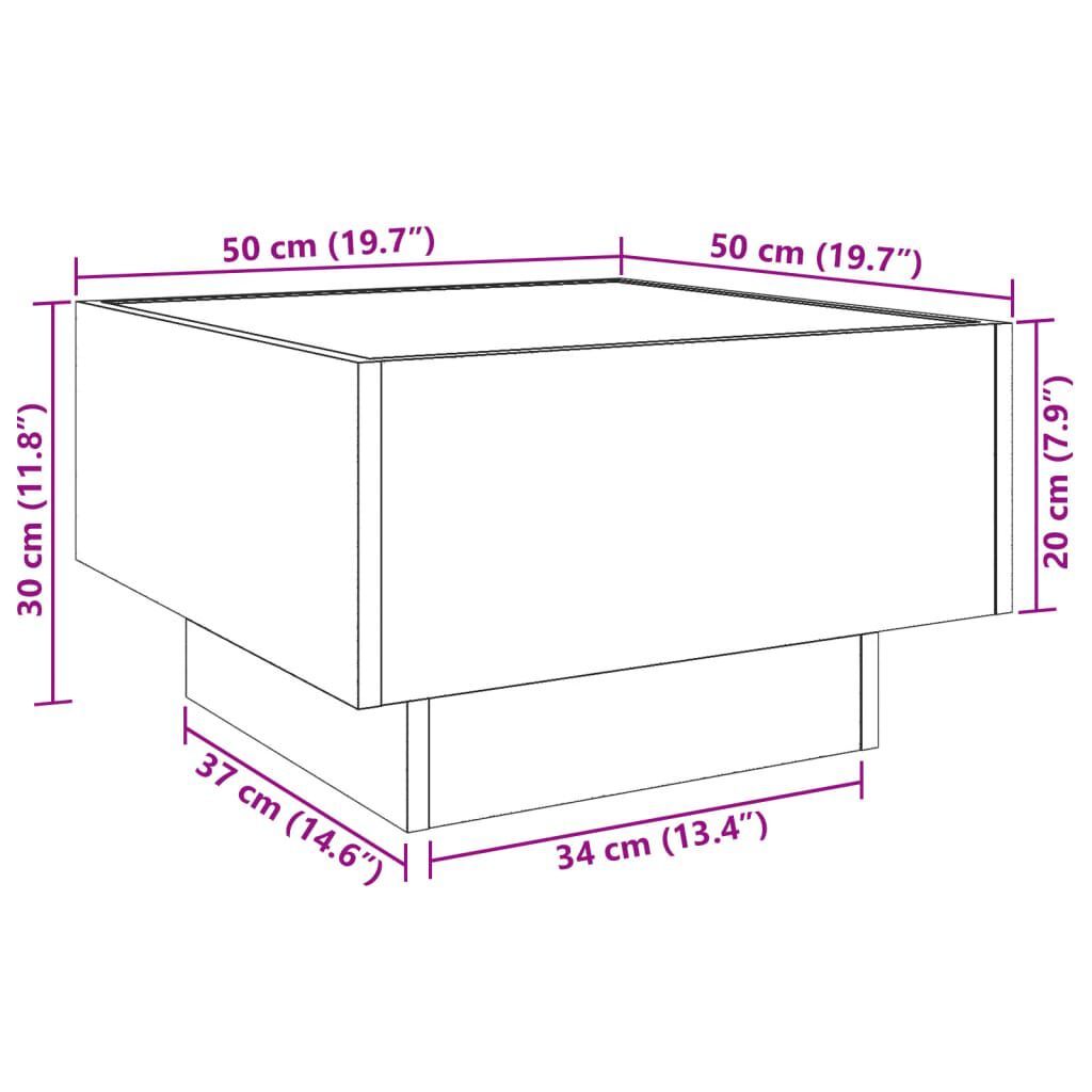 vidaXL Τραπεζάκι Σαλονιού με LED Δρυς 50x50x30 εκ. Επεξεργασμένο Ξύλο
