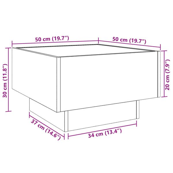 vidaXL Τραπεζάκι Σαλονιού με LED Δρυς 50x50x30 εκ. Επεξεργασμένο Ξύλο