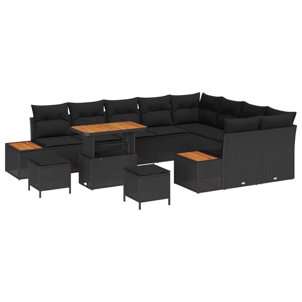 vidaXL Σετ Καναπέ Κήπου με μαξιλάρι 12 pcs Μαύρο Πολυ ράταν
