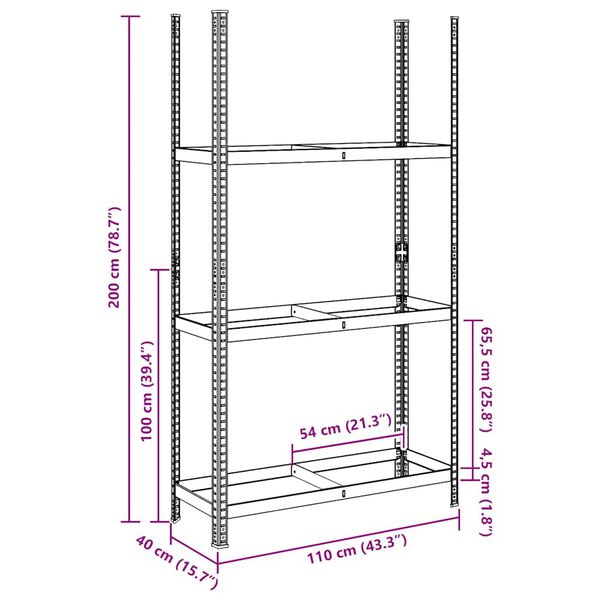 vidaXL Ράφι ελαστικών 3 επιπέδων Ασημί 110x40x200 cm Ατσάλι