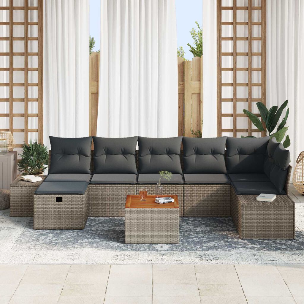 vidaXL Σετ Καναπέ Κήπου με μαξιλάρι 8 pcs Γκρι Πολυ ράταν