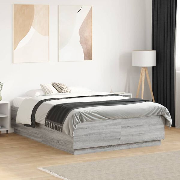 vidaXL Πλαίσιο Κρεβατιού Γκρι Sonoma 135x190 εκ. Επεξεργασμένο Ξύλο