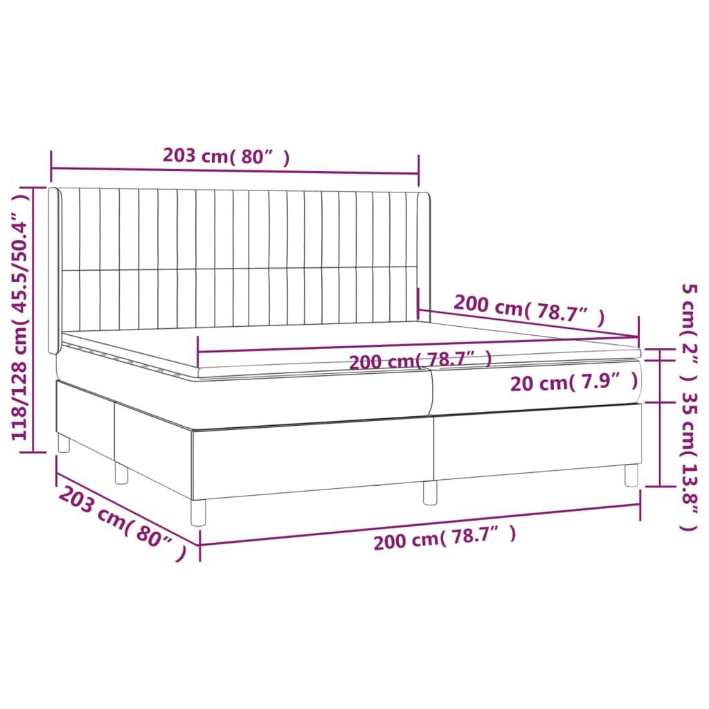 vidaXL Κρεβάτι Boxspring με Στρώμα & LED Σκ. Γκρι 200x200εκ. Βελούδινο