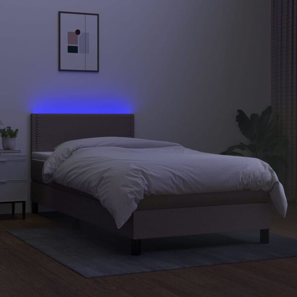 vidaXL &Kappa;&rho;&epsilon;&beta;ά&tau;&iota; Boxspring &mu;&epsilon; &Sigma;&tau;&rho;ώ&mu;&alpha; & LED Taupe 90x200 &epsilon;&kappa;. &Upsilon;&phi;&alpha;&sigma;&mu;ά&tau;&iota;&nu;&omicron;
