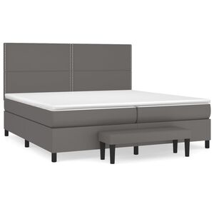 vidaXL Κρεβάτι Boxspring με Στρώμα Γκρι 200x200 εκ. Συνθετικό Δέρμα