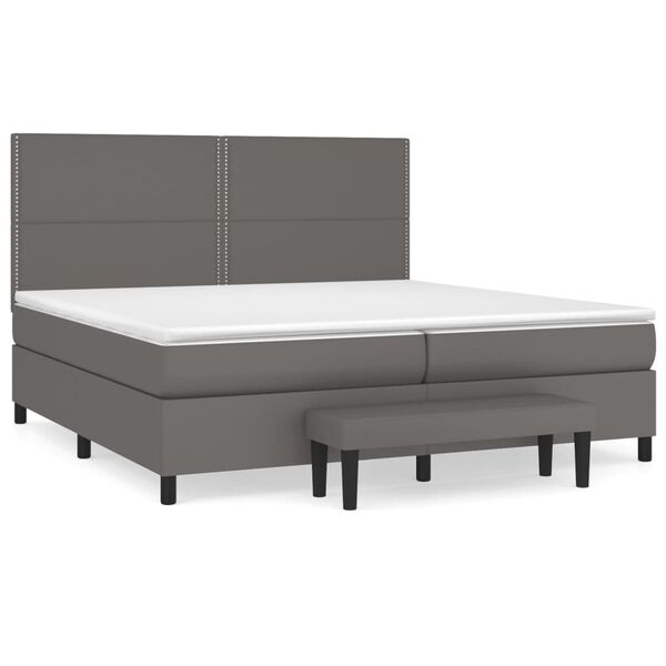 vidaXL Κρεβάτι Boxspring με Στρώμα Γκρι 200x200 εκ. Συνθετικό Δέρμα