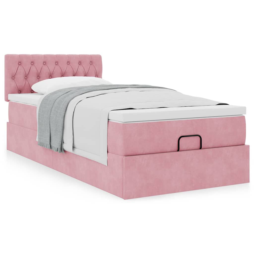 vidaXL Οθωμανικό κρεβάτι με στρώμα ροζ 100x200cm Velvet
