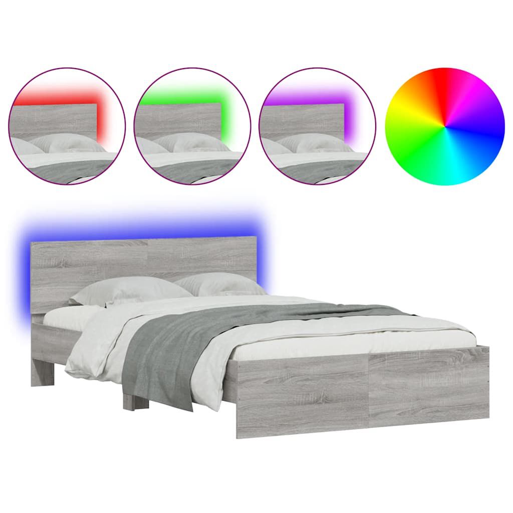 vidaXL Πλαίσιο Κρεβατιού με Κεφαλάρι/LED Γκρι Sonoma 120x190 εκ.