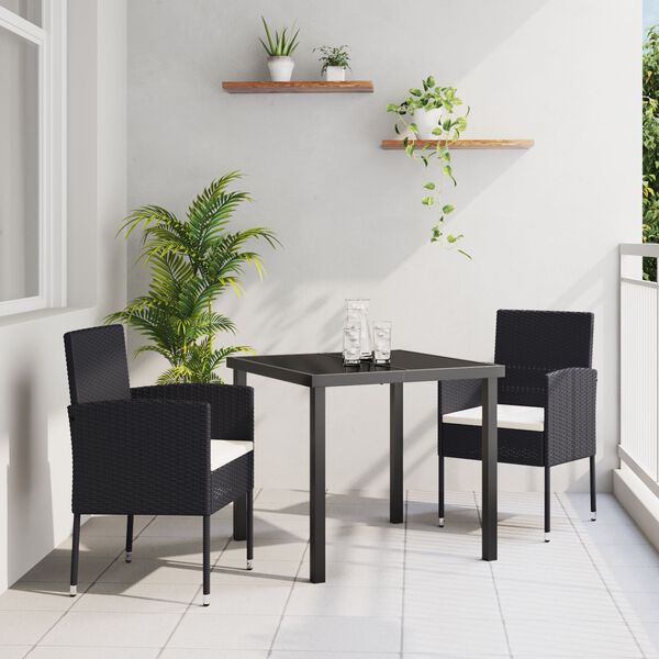 vidaXL Σέτ φαγητού για κήπο με μαξιλάρι 3 pcs Γκρι Πολυ ράταν