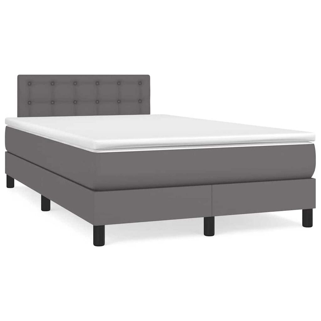 vidaXL Κρεβάτι Boxspring με Στρώμα & LED Γκρι 120x190 εκ. Συνθ. Δέρμα