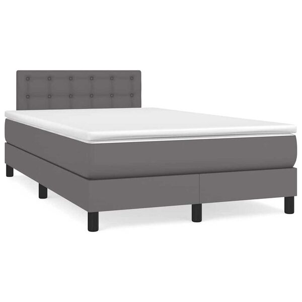 vidaXL Κρεβάτι Boxspring με Στρώμα & LED Γκρι 120x190 εκ. Συνθ. Δέρμα