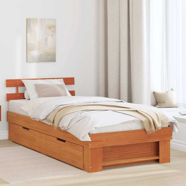 vidaXL Σκελετός Κρεβατιού Καφέ κεριού 75 x 190 cm Μασίφ ξύλο πεύκου